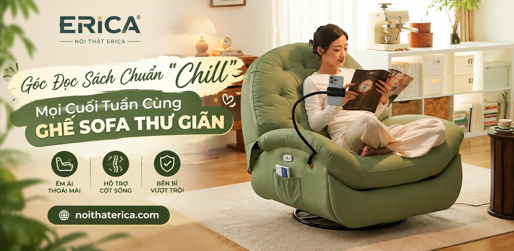 GÓC ĐỌC SÁCH CHUẨN "CHILL" MỌI CUỐI TUẦN CÙNG GHẾ SOFA THƯ GIÃN