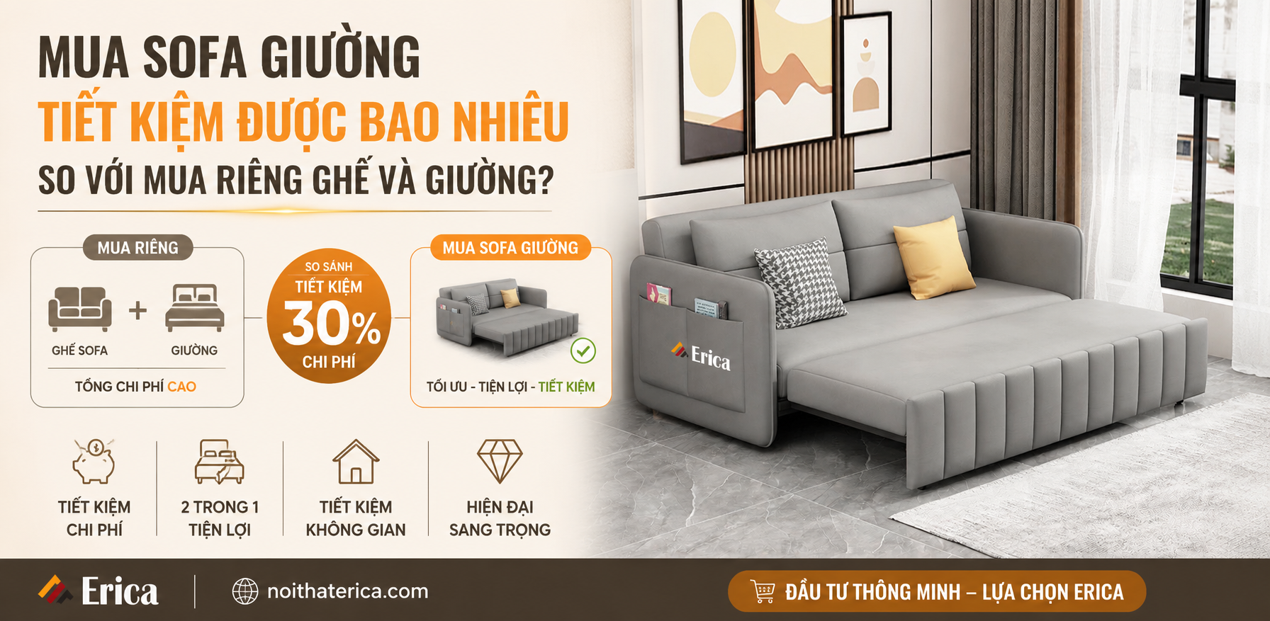 MUA SOFA GIƯỜNG TIẾT KIỆM ĐƯỢC BAO NHIÊU SO VỚI MUA RIÊNG GHẾ VÀ GIƯỜNG?