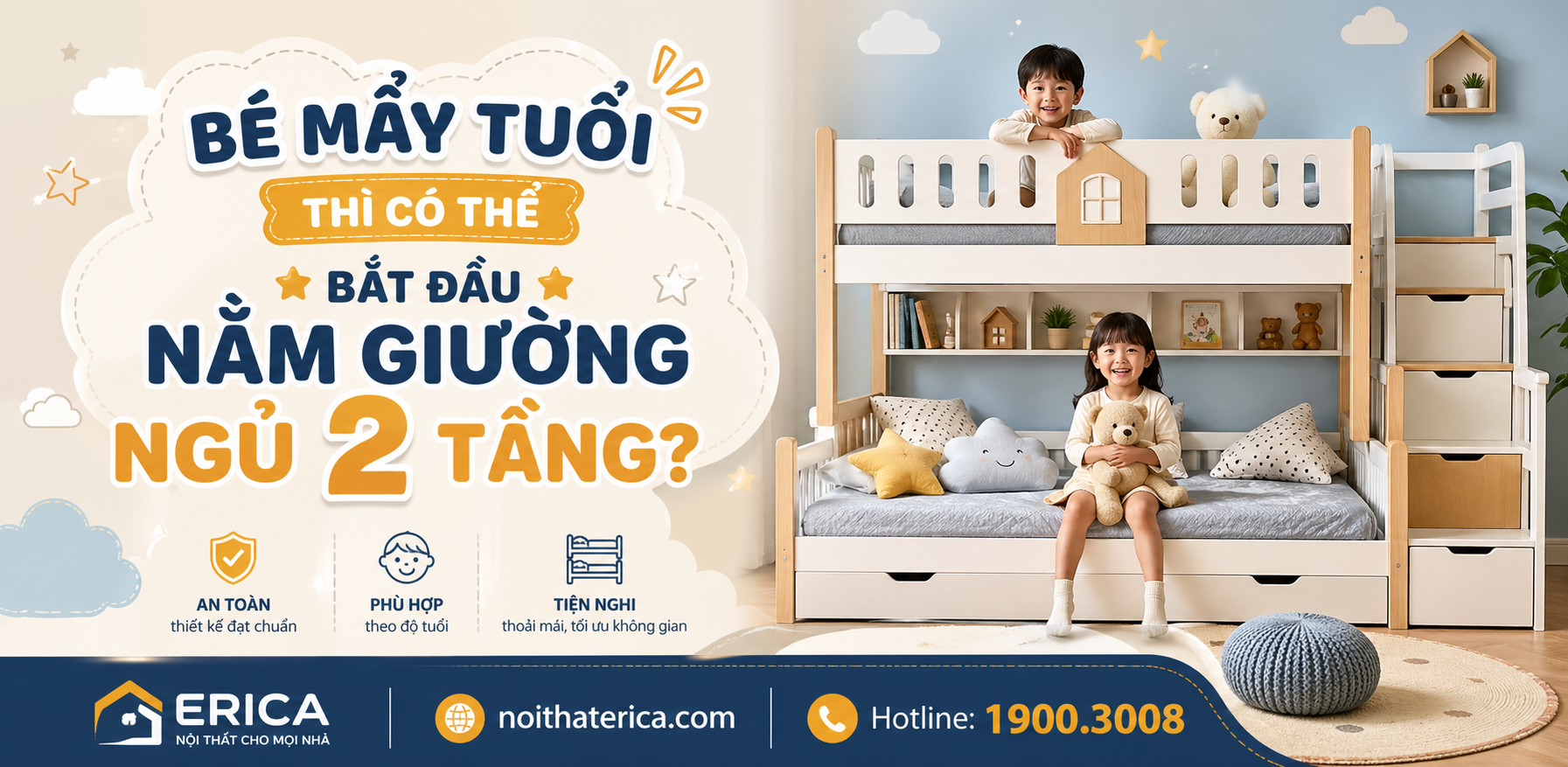BÉ MẤY TUỔI THÌ CÓ THỂ BẮT ĐẦU NẰM GIƯỜNG NGỦ 2 TẦNG?