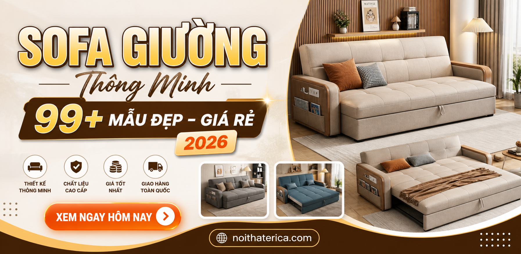 SOFA GIƯỜNG THÔNG MINH: 99+ MẪU ĐẸP, GIÁ RẺ NĂM 2026