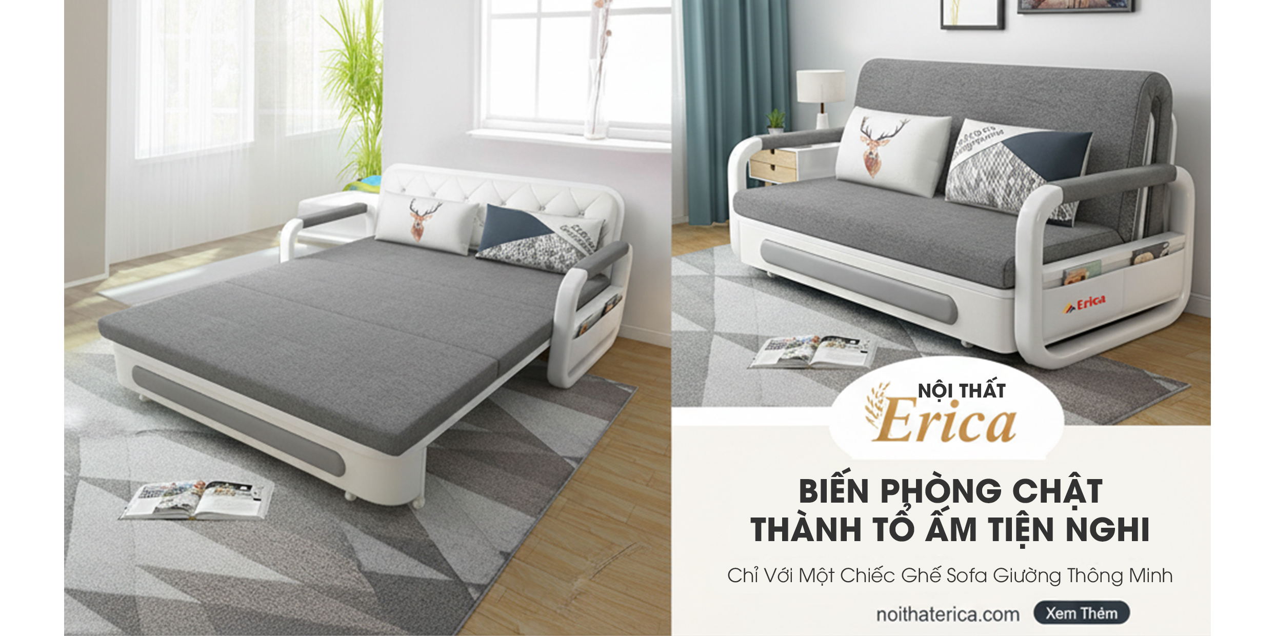 BIẾN PHÒNG CHẬT THÀNH TỔ ẤM TIỆN NGHI CHỈ VỚI MỘT CHIẾC GHẾ SOFA GIƯỜNG THÔNG MINH