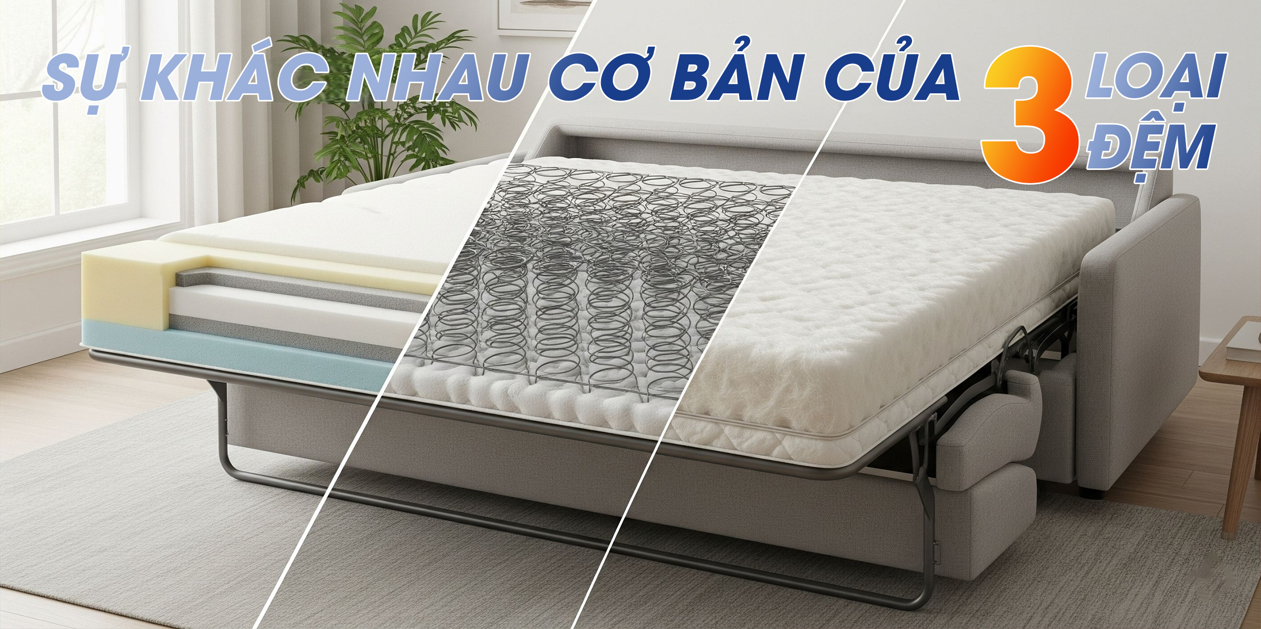 SỰ KHÁC NHAU CƠ BẢN CỦA 3 LOẠI ĐỆM CỦA SOFA GIƯỜNG THÔNG MINH